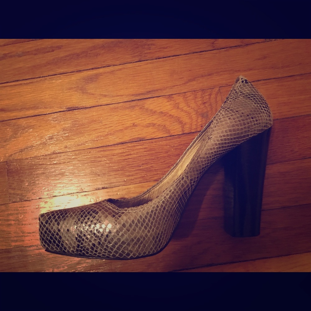 Michael Kors silver snake skin pattern block heels